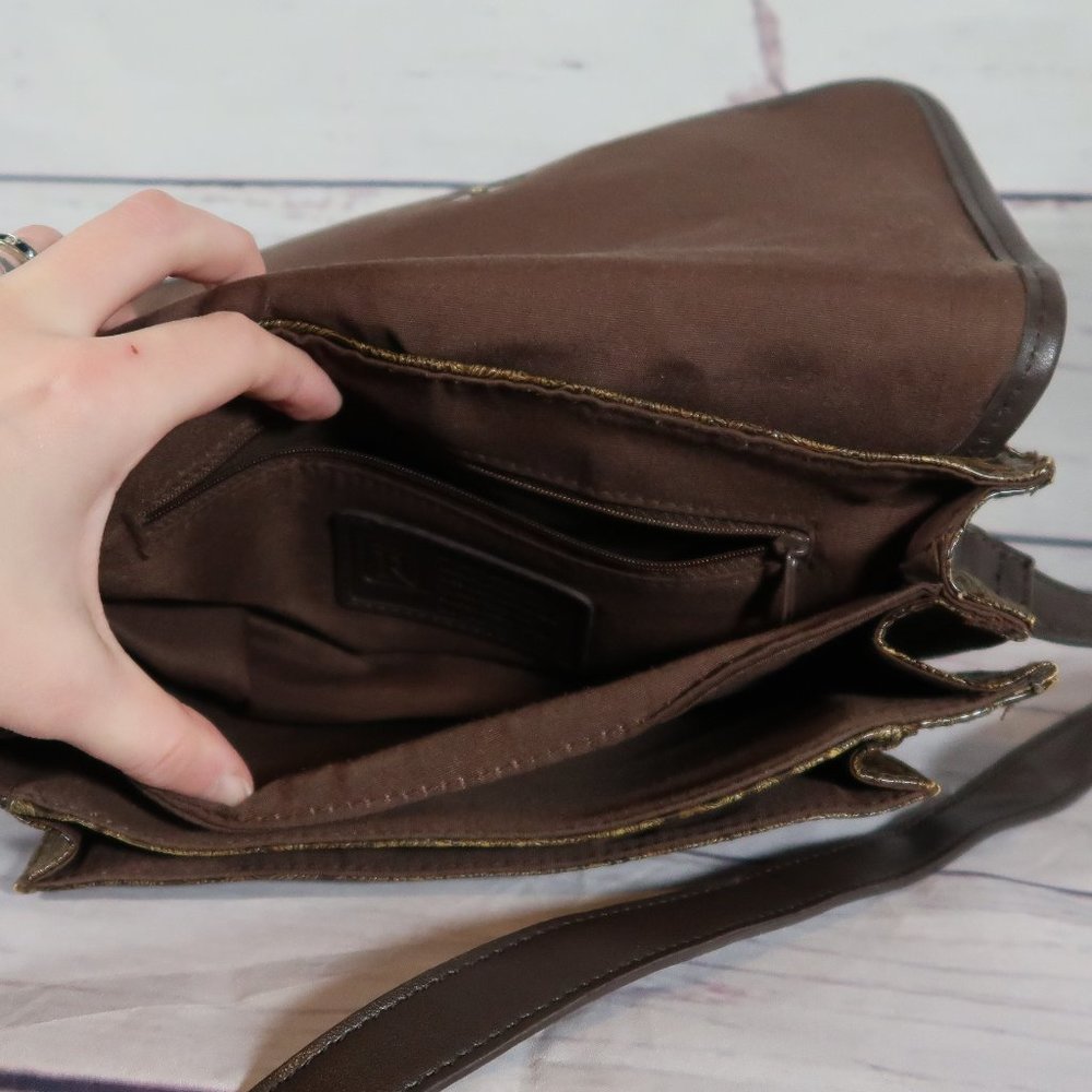 Women's Embossed Paisley Leather Crossbody Bag - Brown - Picture 4 of 7